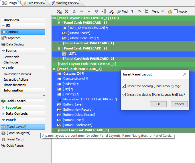 Adding a Panel Layout for the entire UX Component.